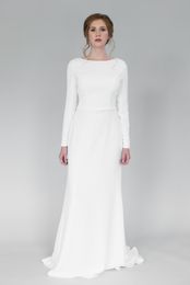 Mermaid Long Sleeves Modest Wedding Dresses With Sleeves Boat Neck Full Sleeves Simple Informal LDS Temple Bridal Gowns 2020 Custo274B