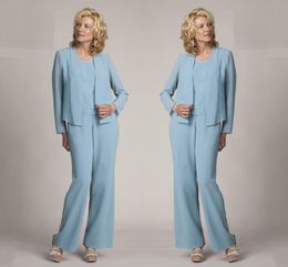 Light Blue Mother Of The Bride Pant Suits Elegant Formal Evening Dresses Plus Size Simple Dresses HY4028