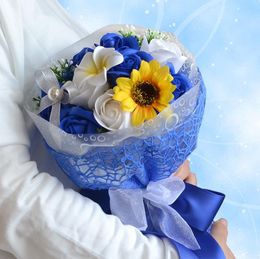 Guns, blue enchantress, soap flower, bouquet, wedding gift