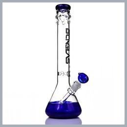 new design grace beaker hookahs bong with logo blue base glass water pipe bongs ice catcher tall 16" big dab rig hookahs