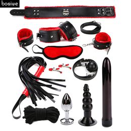 bosiwe Set Bondage with Vibrator Anal Toy Fetish Woman Sex Toys for Couples PU Leather Handcuffs Eye Mask Mouth Gag Erotic Toys S924