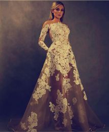 Evening dress Yousef aljasmi Kim kardashian Long sLeeve Lace Appliqed Long dress Myriam fares Almoda gianninaazar ZuhLair murad Ziadnakad