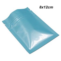 Blue 200Pcs Lot 8x12 cm Glossy Aluminium Foil Reusable Food Storage Bags for Snack Dry Food Resealable Mylar Foil Self Seal Food Pack Pouches