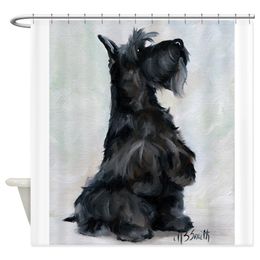 "Please" Scottish Terrier Shower Curtain Decorative Fabric Shower Curtain Bath Products Bathroom Decor with Hooks Waterproof