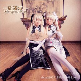 Anime Yosuga no Sora Cosplay Costume Kasugano Sora Black / White Cheongsam Dress