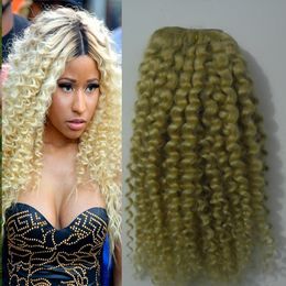 YUNTIAN Mongolian Afro Kinky Curly Hair Extension Weave Human Hair Bundles 1pcs #613 Bleach Blonde Remy Hair