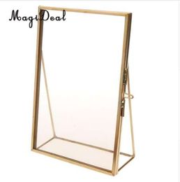 MagiDeal Antique Brass Glass Picture Photo Frame Portrait Free Stand 3.5 x 5 inch-Great Quality Gift for Wedding Friends