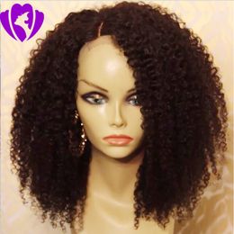 Side part 180density full Afro Kinky Curly short Wig natural black lace front Synthetic Wigs for black Womenr Free Shipping