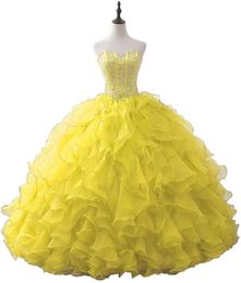 2018 Fashion Sweetheart Crystal Ball Gown Quinceanera Dresses With Sequins Organza Sweet 16 Dress Plus Size Lace Up Vestido De 15 Anos BQ31