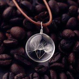 2021 Dried Dandelion Necklace Leather Chain Glass Ball Flower Birthday Gifts Fashion Necklaces DFN 1