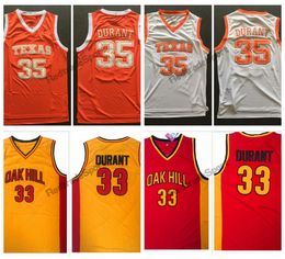 Mi08 Vintage Texas Longhorns Kevin Durant College Basketball Jerseys 33 Oak Hill High School Stitched Shirts Yellow Orange S-XXL