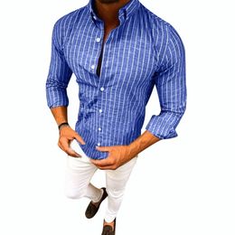 2018 New Fashion Striped Printed Shirt Men Autumn Long Sleeve Turn-Down Mens Dress Shirts Casual Streetwear Slim Fit Male Shirt