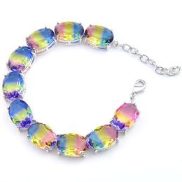 Luckyshine 5 Pcs/Lot Rainbow BI-Tourmaline Crystal Zircon Gem Bracelets Fashion Womens Charm Silver Chain Bracelets Jewellery Gift/Party