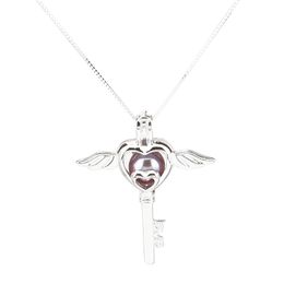 925 Sterling Silver Pick a Pearl Cage Heart Key Wing Locket Pendant Necklace Boutique Lady Gift