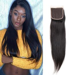 Brazilian Virgin Hair 4X4 Lace Closure Straight Human Hair Lace Closure Middle Three Free Part Straight 4 By 4 Top Closure With Baby Hair