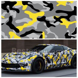 Ubran snow yellow black gray Camouflage Vinyl wraps for Vehicle car wrap Graphic Camo covering stickers air bubble free 1.52x30m 5x98ft