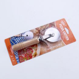 Wood Handle Pizza Cut Baking Pastry Tools Stainless Steel Pastry Pasta Dough Crimper Round Hob Nonstick Knife