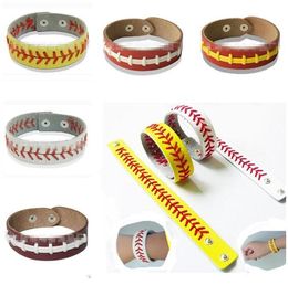 Gum For Bracelets Girls Sport Seamed Leather Bracelets Herringbone Softball Fast Pitch Baseball Stitch cuff Unisex Men Bracelet Best Gifts