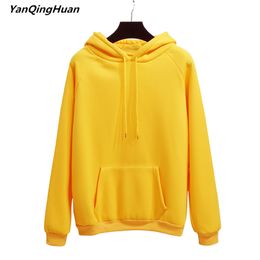 Yan Qing Huan New Winter Corduroy Solid Harajuku Pullover Hoodies Women Loose Warm Casual Tops Sweatshirt Rose Sweatshirt