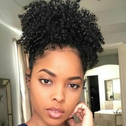 Short High Ponytail Human Hair Unprocessed Brazilian Virgin Hair Kinky Curly Ponytail Extensions 120g Afro ponytail for black women