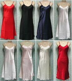 Wholesale-Plus Size S-2XL Sexy Women Satin Silk Nightie Nightdress Chemise Slip Sleepwear