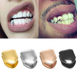 Altın Şerit Renk Trendy Kaya Rapçi Hip Hop Kapaklar Kalıp Üst Alt Izgara Vücut Takı Tek Diş Bling Diş # 232063
