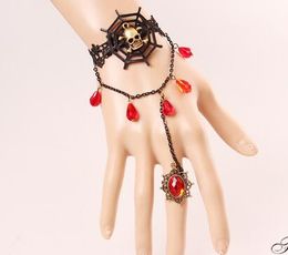 Hot style European and American vintage black lace bracelet skull spider web bracelet band ring Halloween accessories classic chic elegance
