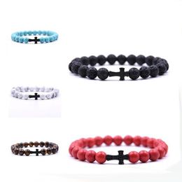 New 8MM Lava Stone Turquoise Bracelet Bangles Cross Natural Stone Energy Yoga Beaded Bracelet Free Shipping