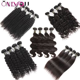 Brazilian Virgin Hair Body Wave Straight Deep Water Wave Kinkly Curly Human Hair Extensions 10a Grade Weft Weave 3 4 Bundles Natural Black