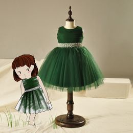 Cute Flower Girls Dresses Hunter Tulle Ball Gown with Sparkling Beads Sequins Sash Tea Length Flower Girl Dresses Cheap