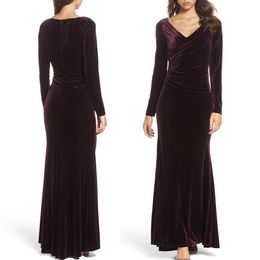 Elegant Long Sleeves Mermaid Mother Dresses Sexy V-neckline Purple Floor Length Sheath Mother Of The Bride Dresses Formal Dresses