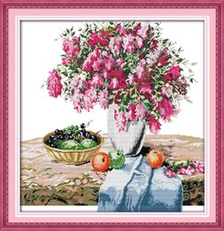 Flower The azalea vase decor paintings ,Handmade Cross Stitch Embroidery Needlework sets counted print on canvas DMC 14CT /11CT