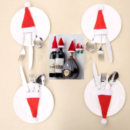 Christmas Santa Claus Hat Decoration For Knife And Fork Set Beer Bottle Wrap Hat Candy Gift Bag For Wedding Party Festival 6*12cm WX9-997