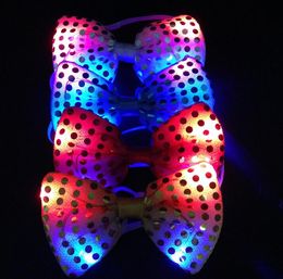 Fashion Flashing Bowknot halloween christmas decoration led lighted up bow tie party cosplay Sequins necktie costumes led wedding ties