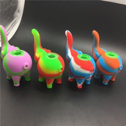 Colorful Silicone Elephant pattern mini bubbler Water Pipes Hookah Bongs Food Grade Silicon Hookah Bongs Length 123mm with Glass Bowl