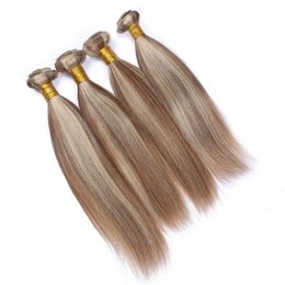 Silky Straight Mix Piano Color Peruvian Human Hair Weave Bundles 4Pcs #8/613 Light Brown Highligh Mixed Blonde Piano Color Human Hair Wefts