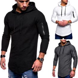 Men's T-Shirts Moomphya Hooded Long Sleeve Men T Shirt Zipper T-shirt Longline Tshirt Streetwear Hip Hop Tee Clothes 20211225m