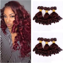 Funmi Burgundy Human Hair Weaves Bundles 3Pcs Virgin Wine Red 99J Funmi Hair Weave Romance Curls Hair Weft Extensions cheap price