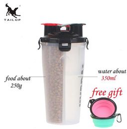 Pet Travel Food Storage Cool Water Bottle 2 in 1 PP Dog Feeder Bowl Hiking Food Water Container 700ML Pet Supplies