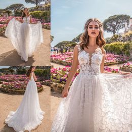 la petra beach wedding dresses a line backless lace appliqued illusion bodice bridal gowns sweep train wedding dress