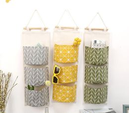 Wall Hanging Storage Bag 3 Pockets Cotton Fabric Closet Organiser Sundries Storage Pocket Home Decor Hanging Bag c758