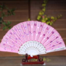 Ladys Spanish Embroidered Sequins Hand Flower Lace Folding Fan "Peacock Showing Expectations of love" Wedding Party Decor lin3703