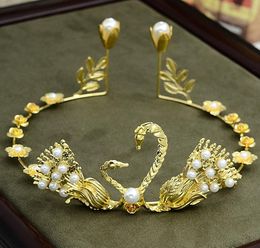 Cake baking, birthday accessories, crown Swan golden silver headwear decorations, Phoenix alloy hoop Pearl
