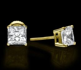 14KT Yellow Gold Princess Enhanced Lad Diamond Stud Earrings 3.00 CT D/VS1