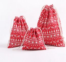 3pcs/lot Christmas Gift Bag Storage Bag Cotton Linen Drawstring Bundle Bags Xmas Candy Tea Package Gift Wrap Christmas Decorations SN1197