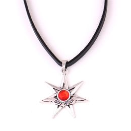 Special Design Charm Necklace Cool Seven Pointed Star Shape Sexy Witch Written Leather Chain Zinc Alloy Provide Dropshipping
