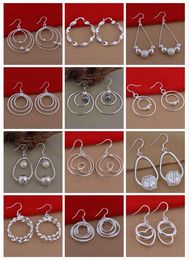 mix 12 style 12pairs/lot high-quality plating 925 sterling silver Double circle bead Ear hoop earrings fashion gifts hyperbole big Ear ring
