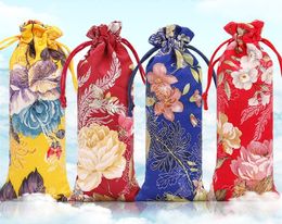 Pretty Flower Lengthen Cloth Pouch Drawstring Chinese Silk Brocade Pouches Gift Bags Luxury Comb Jewelry Packaging Bags 7x23cm