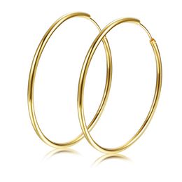 Womens Girls Smooth Hoop Earrings 18K Yellow Gold Filled Big Large Circle Huggies Earrings (40mm Diameter)