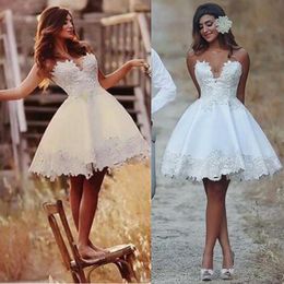 Short Wedding Dress Knee Length Lace Applique Informal Bridal Gowns Vintage Brazil Bride Reception Dresses Vestido De Novia